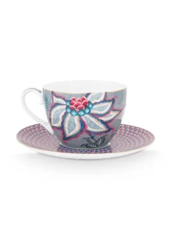 Flower Festival Cappuccino Kop & Schotel Lichtblauw<Pip Studio New