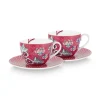 Flower Festival Set/2 Cappuccino Kop & Schotel Donkerroze<Pip Studio Outlet