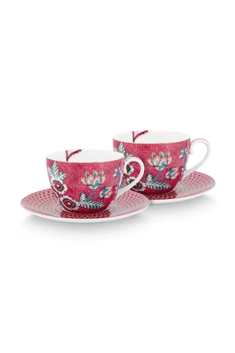 Flower Festival Set/2 Cappuccino Kop & Schotel Donkerroze<Pip Studio Outlet