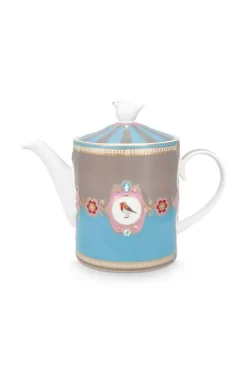 Love Birds Theepot Medium Blauw/Khaki<Pip Studio Online