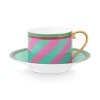 Pip Chique Stripes Cappuccino Kop & Schotel Roze/Groen<Pip Studio Discount
