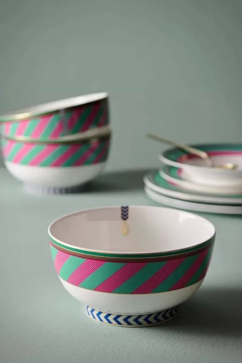 Pip Chique Stripes Kom Roze/Groen 18Cm<Pip Studio Clearance