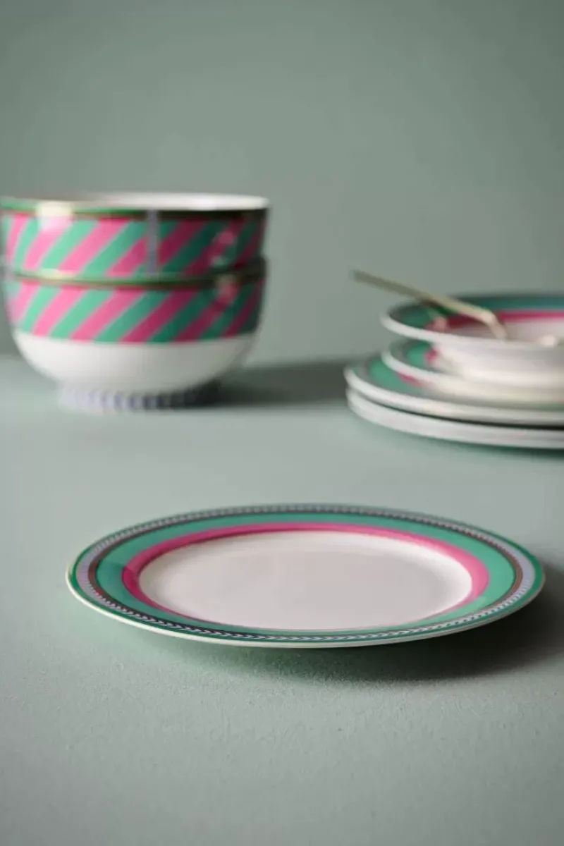 Pip Chique Stripes Ontbijtbord Roze/Groen 23Cm<Pip Studio Sale