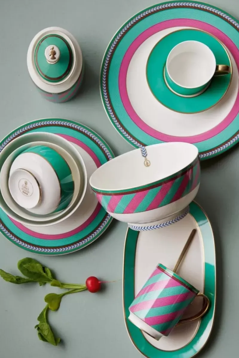 Pip Chique Stripes Ontbijtbord Roze/Groen 23Cm<Pip Studio Sale