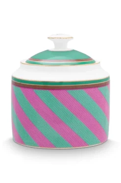 Pip Chique Stripes Suikerpot Roze/Groen<Pip Studio Discount