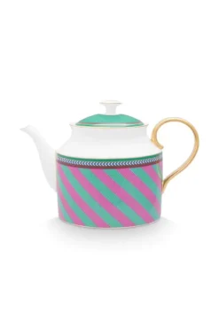 Pip Chique Stripes Theepot Groot Roze/Groen<Pip Studio Clearance