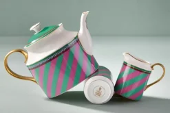 Pip Chique Stripes Theepot Groot Roze/Groen<Pip Studio Clearance