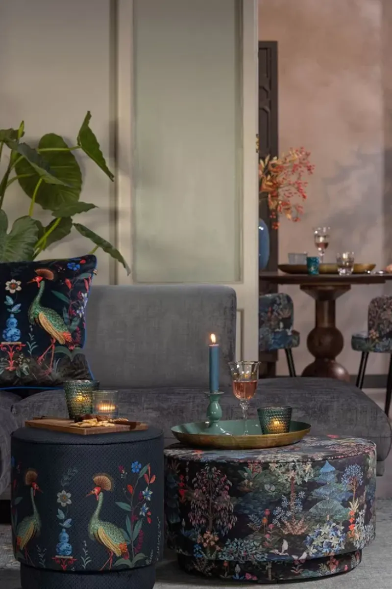 Poef Medium Flirting Birds Blauw<Pip Studio