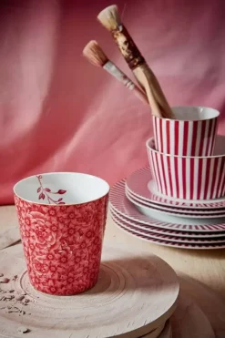 Royal Stripes Mok Bloemen Donkerroze<Pip Studio Online