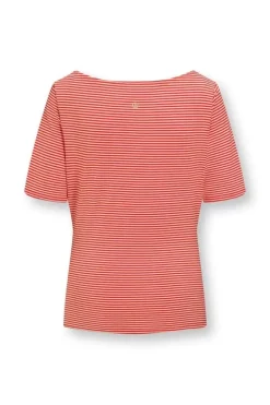 Top Korte Mouw Little Sumo Stripe Koraal<Pip Studio Discount