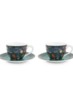 Winter Wonderland Set/2 Espresso Kop & Schotel Donkerblauw<Pip Studio Outlet